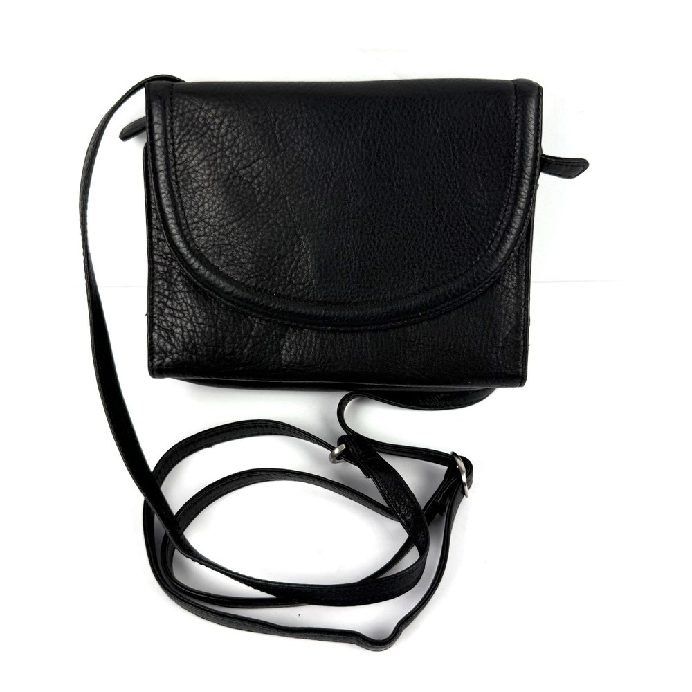 Vintage Overland Sheepskin Co‎ Crossbody Bag Black Leather Organizer Made In USA